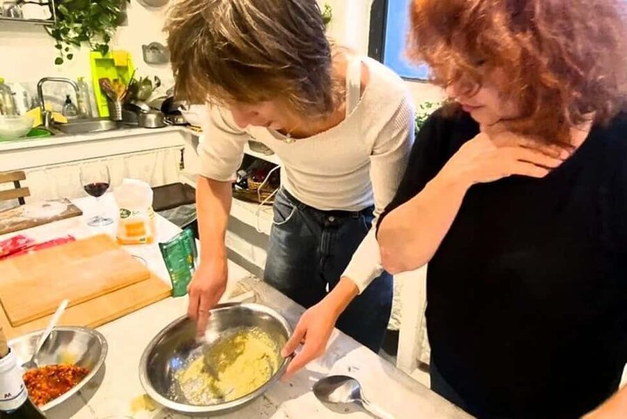 Catania: Pistachio Ravioli, Pasta Home Cooking Class w/ Wine - The opening course: pear, cheese, walnuts, and honey