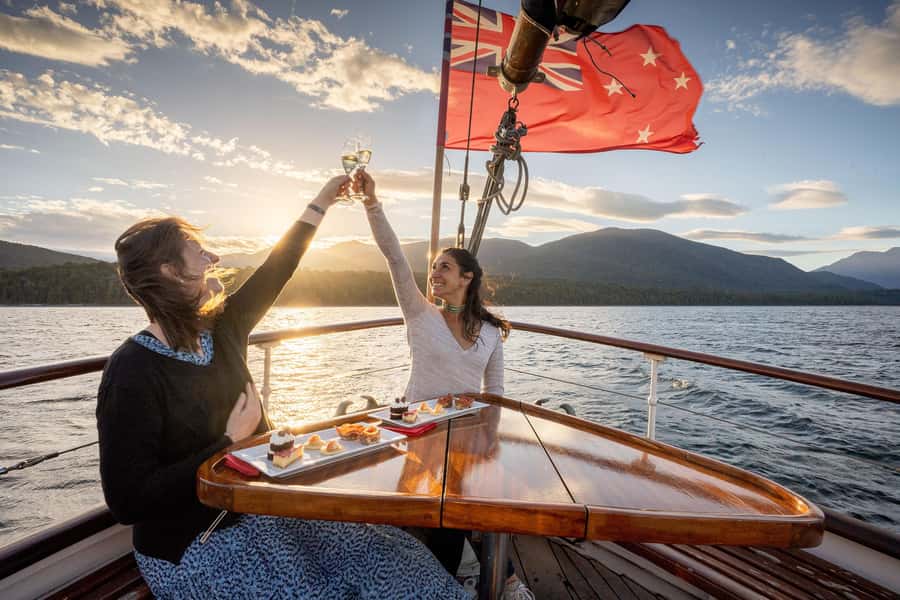 Evening Champagne Cruise on Historic 1935 Motor Yacht. - Sailing quietly back across Lake Te Anau