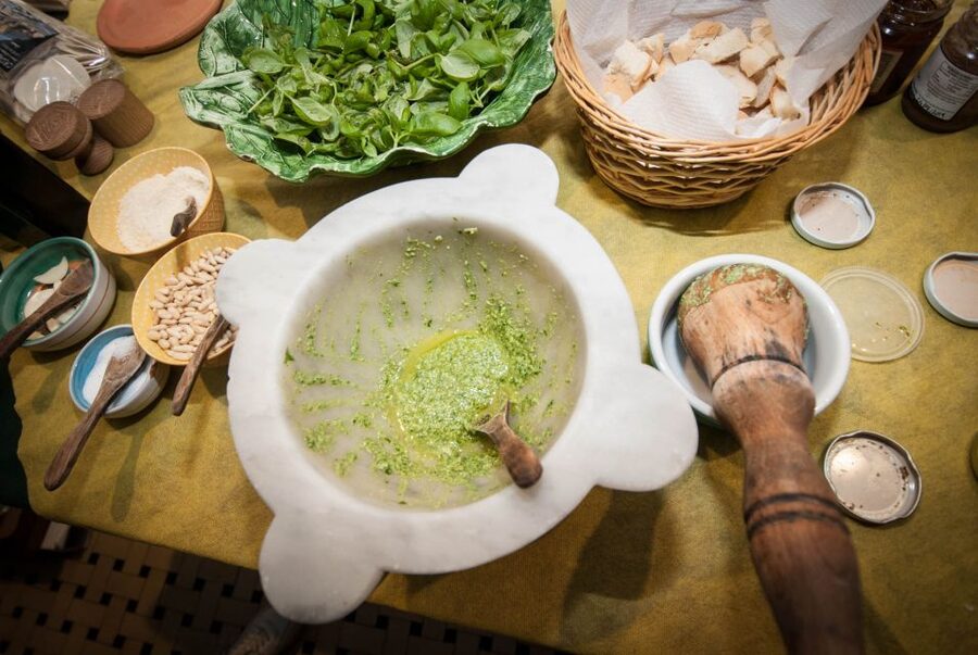 Manarola: Pesto Making Class with Tasting and Wine - Meeting Yvonne and preparing the ingredients