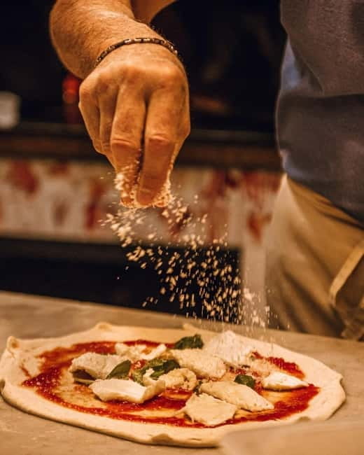 Palermo: Pizza & Tiramisu Class with Free Flowing Fine Wine - Making dough with the ancient mozzatura method