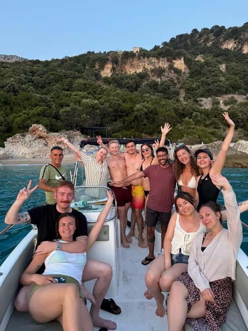 Sarandë: Sunset boat tour with local wine - Secret Beach gives the evening room to slow down