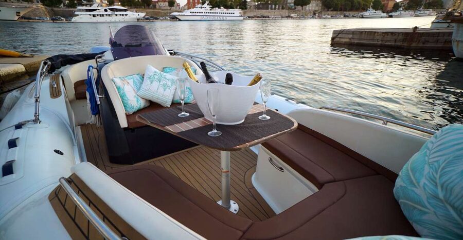 Zadar: Sunset and Night Cruise with Unlimited Sparkling Wine - Leaving Marina Tankerkomerc as Zadar begins to glow